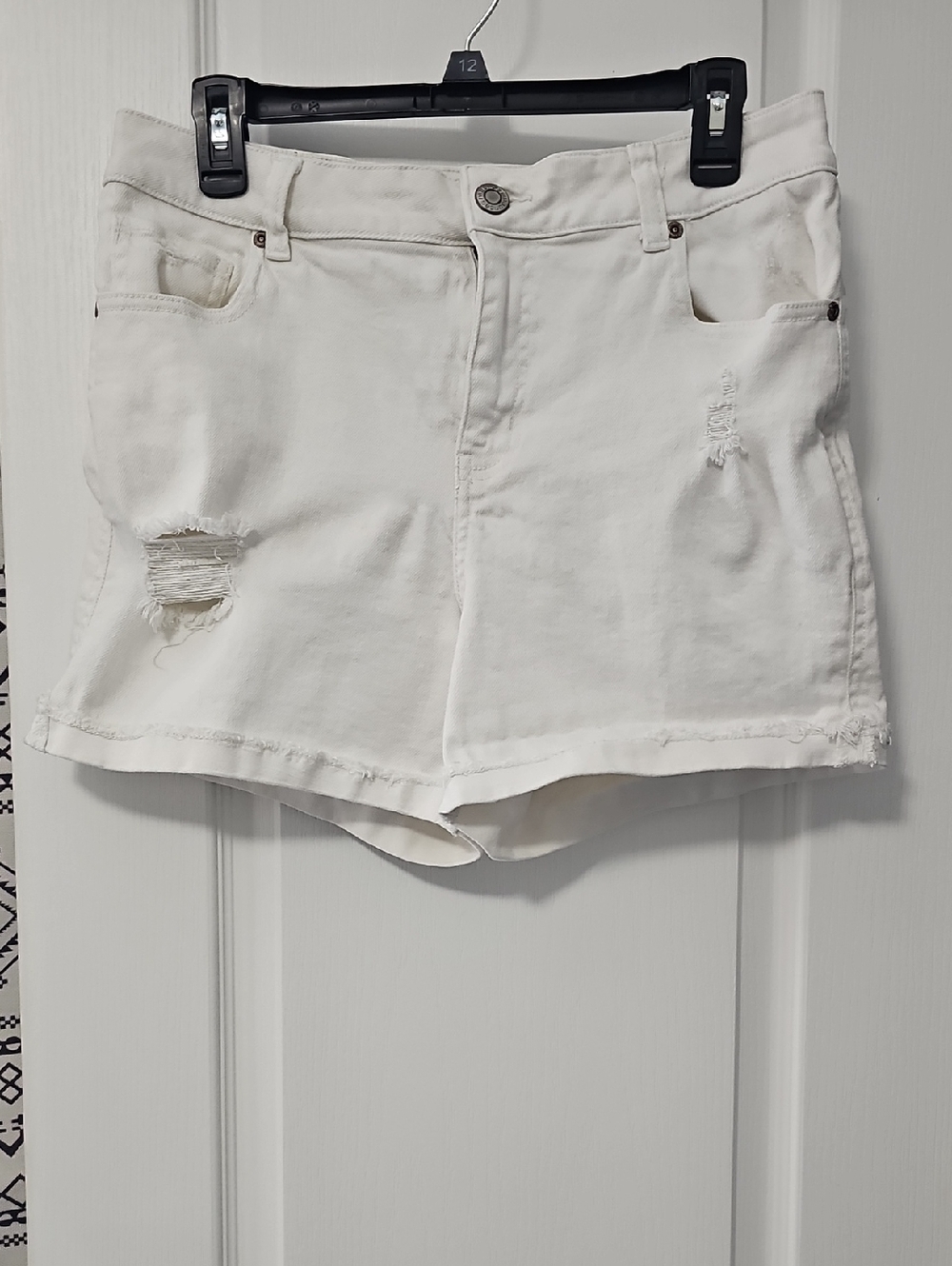 Maurices White Distressed Denim Shorts